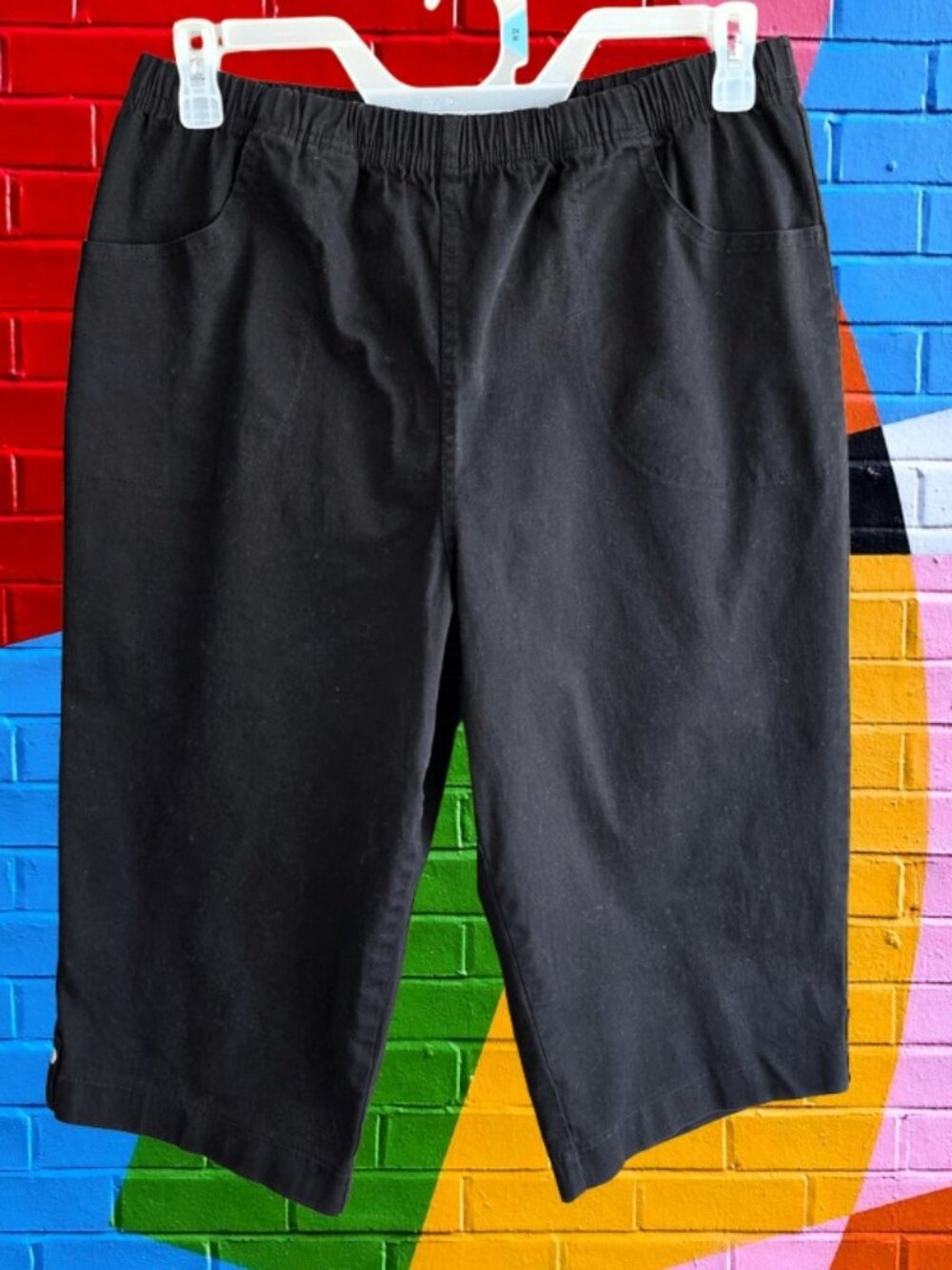 Croft & Barrow Womens Cropped Capri Pants Pull On Elastic Waist Black Size 1X